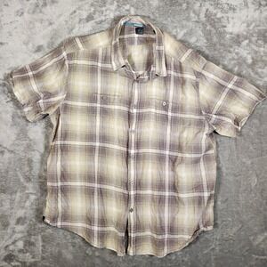 Just Keep Livin Shirt Men's XXL 2XL Button‎ Down Casual Short Sleeve Plaid Linen